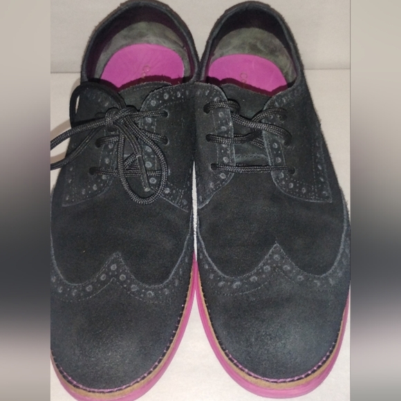 Cole Haan Lunargrand Women's Blue Suede Wingtip Pink Soles Shoes Size 8 D38899 - Picture 1 of 14